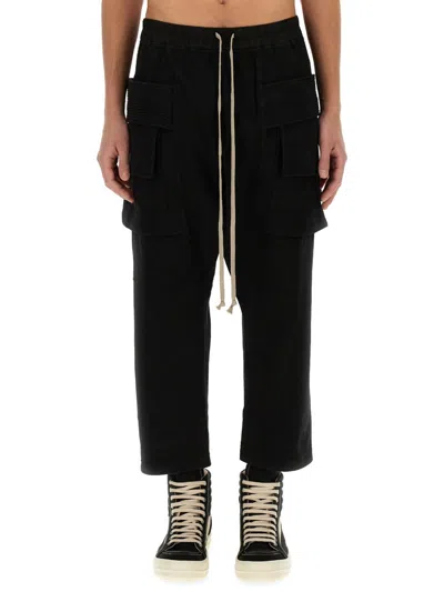 Rick Owens Heavy Cotton Cargo Cropped Pants In Black