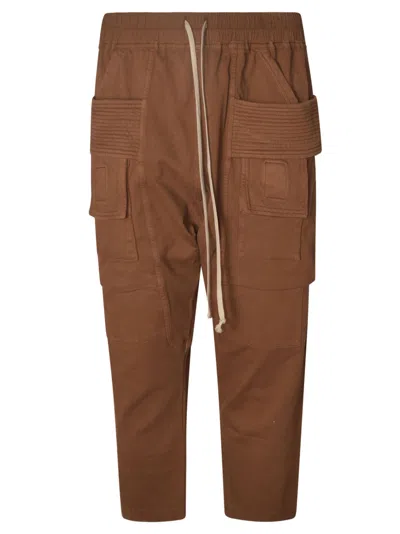 Rick Owens Drawstring Waist Cropped Cargo Trousers In Brown
