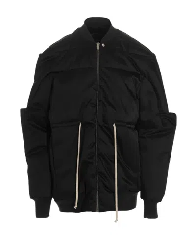 Rick Owens Drawstring Waist Girdered Bomber Jacket In Black