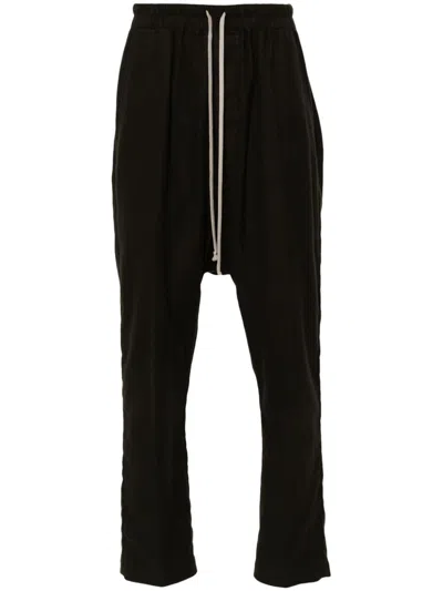 Rick Owens Green Drop-crotched Pants With Drawstring In Cotton Man