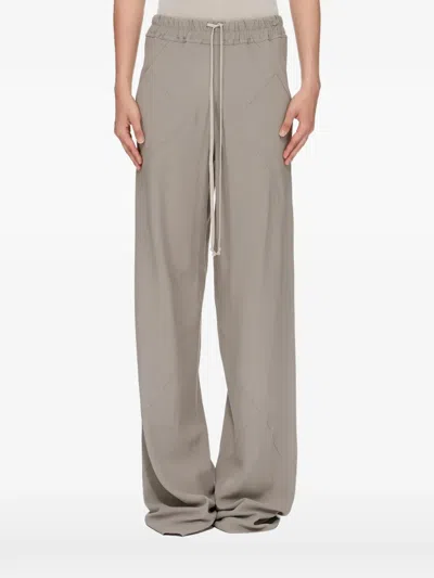 Rick Owens Wide-leg Trousers With Ribbed Waistband And Drawstring In Gray