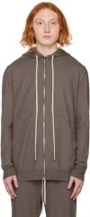 Rick Owens Drawstring Zip-up Hoodie In Gray