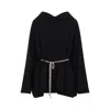Rick Owens Hooded Tunic Mini Dress With Adjustable Waist In Black