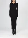 Rick Owens Midi Dress With Long Sleeves And Crew Neck In Black