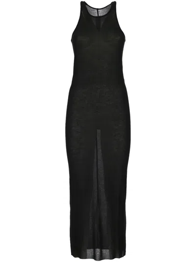 RICK OWENS BLACK SEMI-TRANSPARENT SHEATH DRESS IN VISCOSE AND SILK BLEND WOMAN