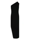 Rick Owens Athena Long Black Ribbed One Shoulder Dress In Wool In Black