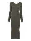 Rick Owens Maxi Dress With Ribbed Texture And Long Sleeves In Gray
