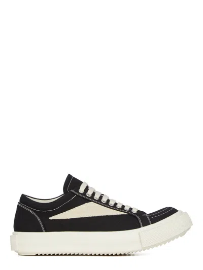Rick Owens Drkshdw Ankle-high Vintage Sneaker In Overdyed Denim And Suede With Shark-tooth Sole In Black