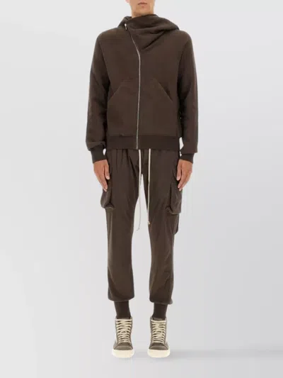 Rick Owens Drkshdw Asymmetric Collar Knitwear Kangaroo Pocket In Brown