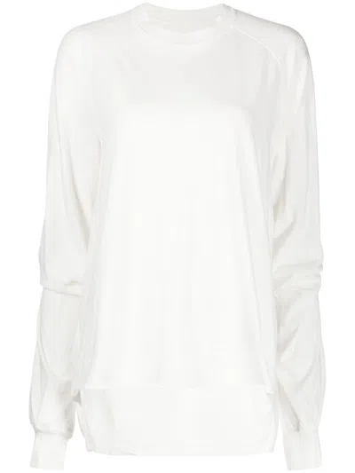 Rick Owens Drkshdw Asymmetric Distressed Cotton Sweatshirt In White