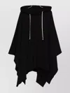 Rick Owens Drkshdw Asymmetric Hem Fleece Poncho Drawstring Hood In Black