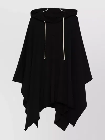 RICK OWENS DRKSHDW ASYMMETRIC HEM FLEECE PONCHO DRAWSTRING HOOD