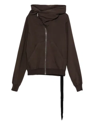 Rick Owens Drkshdw Asymmetric Zip-fastening Hoodie In Brown