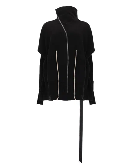 Rick Owens Drkshdw Asymmetric Zip High-neck Oversized Jacket In Black