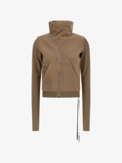 Rick Owens Drkshdw Asymmetrical Zipper Turtleneck Sweatshirt In Brown