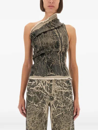 Rick Owens Drkshdw Asymmetric Abstract Pattern Sleeveless Top In Gray