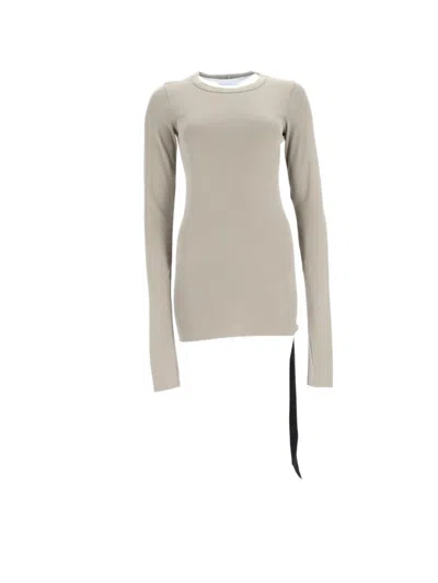 Rick Owens Drkshdw Basic Fitted Long-sleeve Asymmetrical Cotton Top In Gray
