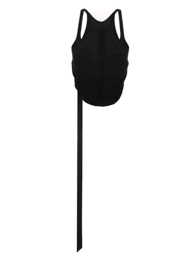 Rick Owens Drkshdw 'basic' Tank Top In Semi-transparent Cotton, Crop Model, Raw Cut Hem And Round Neckline In Black