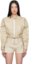 Rick Owens Drkshdw Beige Hollywood Cropped Denim Flight Jacket In 81 Parchment