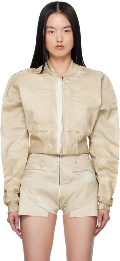 Rick Owens Drkshdw Beige Hollywood Cropped Denim Flight Jacket In 81 Parchment