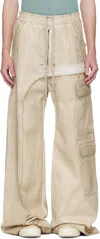 Rick Owens Drkshdw Beige Hollywood Imbalanced Double Cargo Jumbo Belas Denim Pants In 81 Parchment