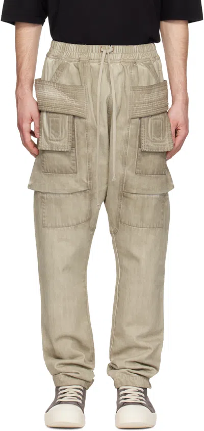 Rick Owens Drkshdw Beige Temple Creatch Denim Cargo Pants In Brown