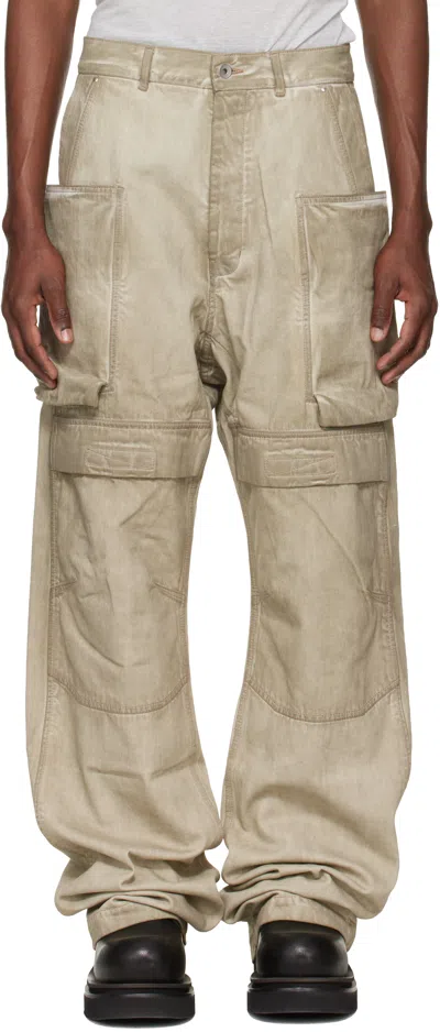 Rick Owens Drkshdw Beige Temple Stefan Denim Cargo Pants In White