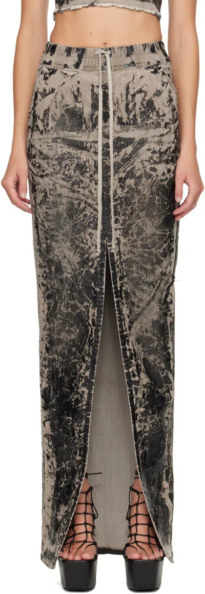 RICK OWENS DRKSHDW BLACK & GRAY CONCORDIANS PHLEG PILLAR DENIM MAXI SKIRT