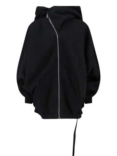 RICK OWENS DRKSHDW BLACK COTTON MAXI ZIP SWEATSHIRT