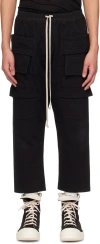 Rick Owens Drkshdw Black Porterville Creatch Cropped Drawstring Cargo Pants In 09 Black