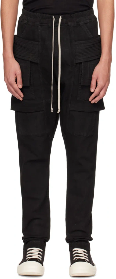 RICK OWENS DRKSHDW BLACK CREATCH DENIM CARGO PANTS