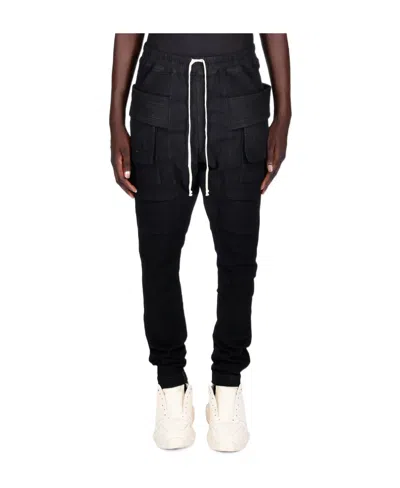 RICK OWENS DRKSHDW BLACK CREATCH OVERALLS DRAWSTRING CASUAL PANTS