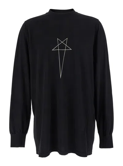 RICK OWENS DRKSHDW BLACK CREWNECK T-SHIRT WITH LOGO PRINT ON THE FRONT IN COTTON MAN
