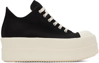 Rick Owens Drkshdw Black Double Bumper Low Sneakers In 911 Black/milk/milk