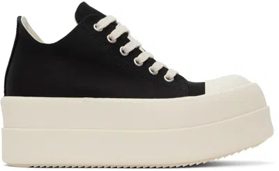 Rick Owens Drkshdw Black Double Bumper Low Sneakers In 911 Black/milk/milk