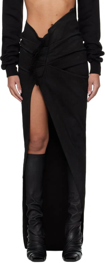 Rick Owens Drkshdw Black Edfu Denim Maxi Skirt In 09 Black