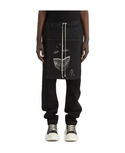 Rick Owens Drkshdw Black Grimace Embroidered Denim Casual Pants