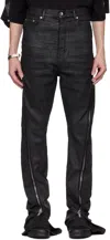 Rick Owens Drkshdw Mens Black Wax Zipped Straight-leg Stretch Coated-denim Jeans In 99 Black/black