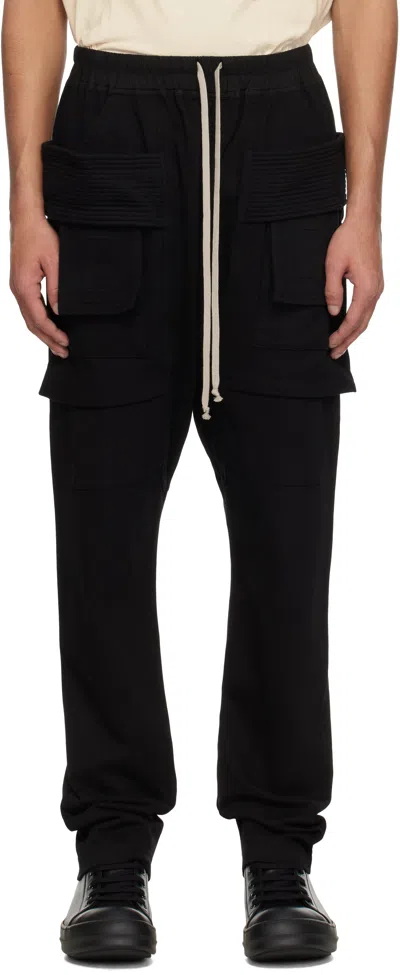 RICK OWENS DRKSHDW BLACK HOLLYWOOD CREATCH CARGO DRAWSTRING PANTS