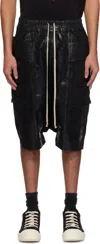 Rick Owens Drkshdw Black Hollywood Creatch Cargo Pods Denim Shorts In 09 Black