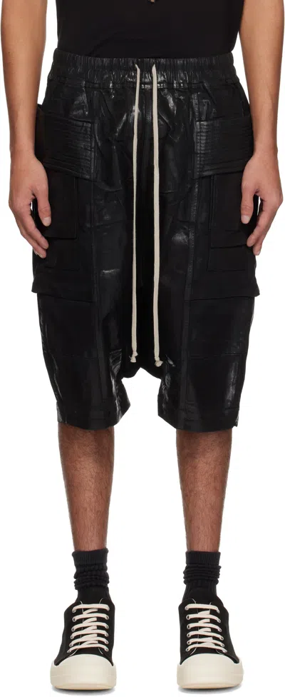 Rick Owens Drkshdw Black Hollywood Creatch Cargo Pods Denim Shorts In 09 Black