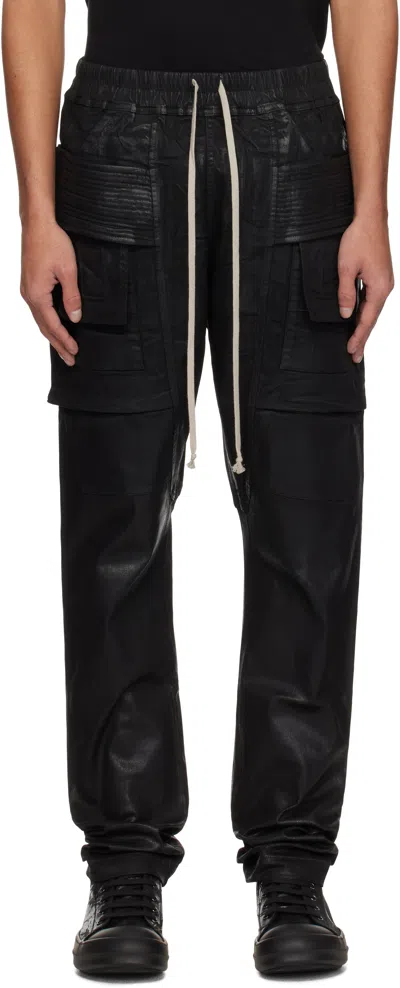 RICK OWENS DRKSHDW BLACK HOLLYWOOD CREATCH DENIM CARGO PANTS