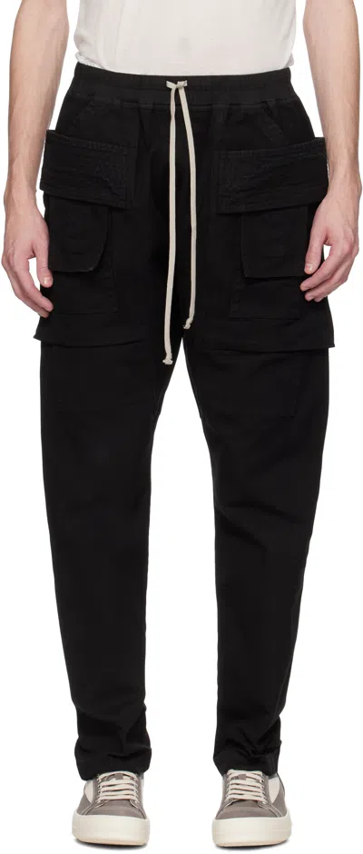 RICK OWENS DRKSHDW BLACK HOLLYWOOD CREATCH DRAWSTRING CARGO PANTS