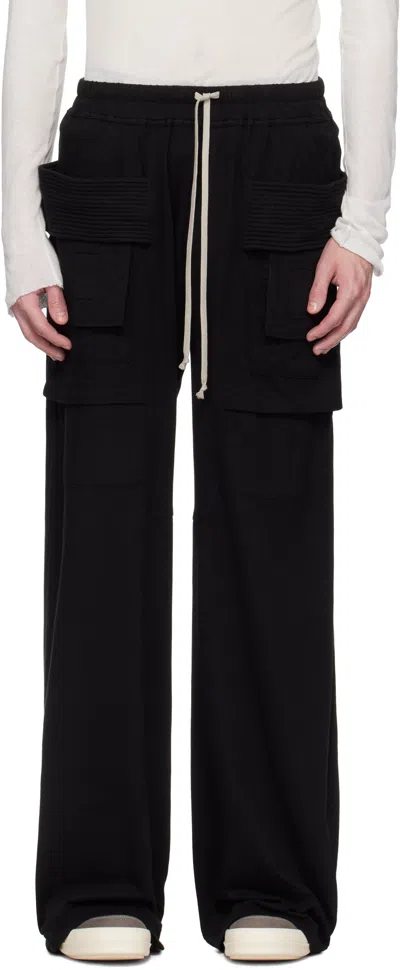 Rick Owens Drkshdw Black Hollywood Creatch Wide Drawstring Cargo Pants In 09 Black