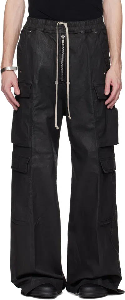 RICK OWENS DRKSHDW BLACK HOLLYWOOD DOUBLE CARGO JUMBO BELAS DENIM PANTS