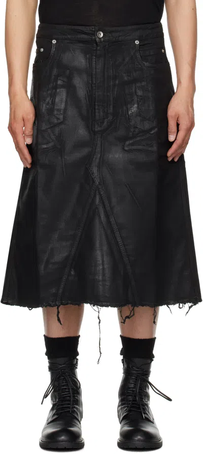 Rick Owens Drkshdw Black Hollywood Godet Denim Midi Skirt In 09 Black