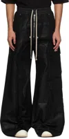 Rick Owens Drkshdw Black Hollywood Imbalanced Double Cargo Jumbo Belas Denim Cargo Pants In 09 Black