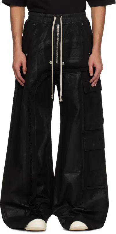 Rick Owens Drkshdw Black Hollywood Imbalanced Double Cargo Jumbo Belas Denim Cargo Pants In 09 Black