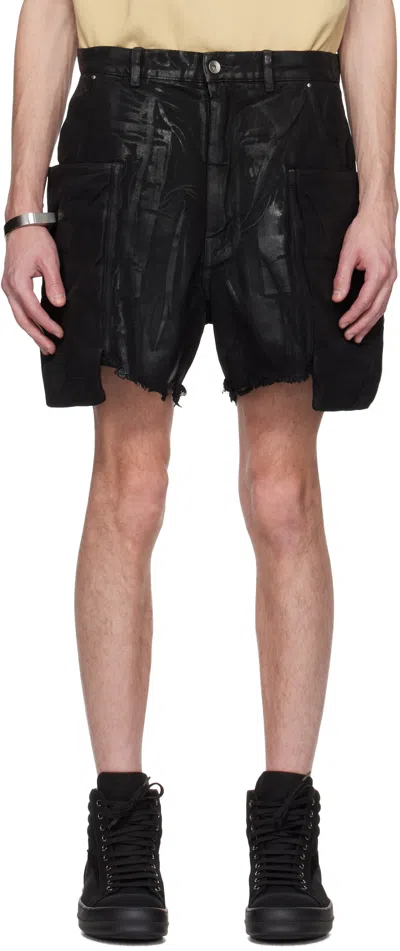 Rick Owens Drkshdw Black Hollywood Stefan Denim Cargo Shorts In 09 Black