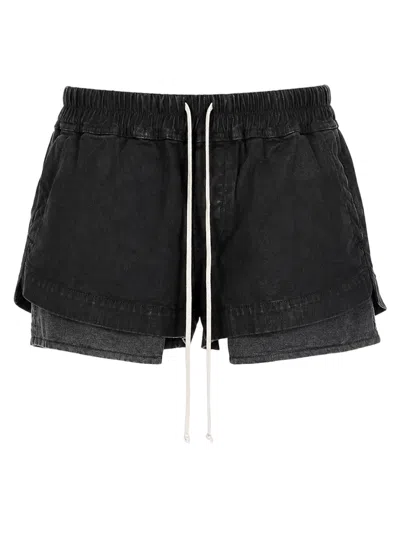 Rick Owens Drkshdw Black Layered Drawstring Elastic Waistband Cotton Shorts
